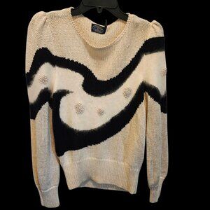 Jennifer Moore Knitted Sweater Black & White Pearl Embellished 1% Lambswool Sz M